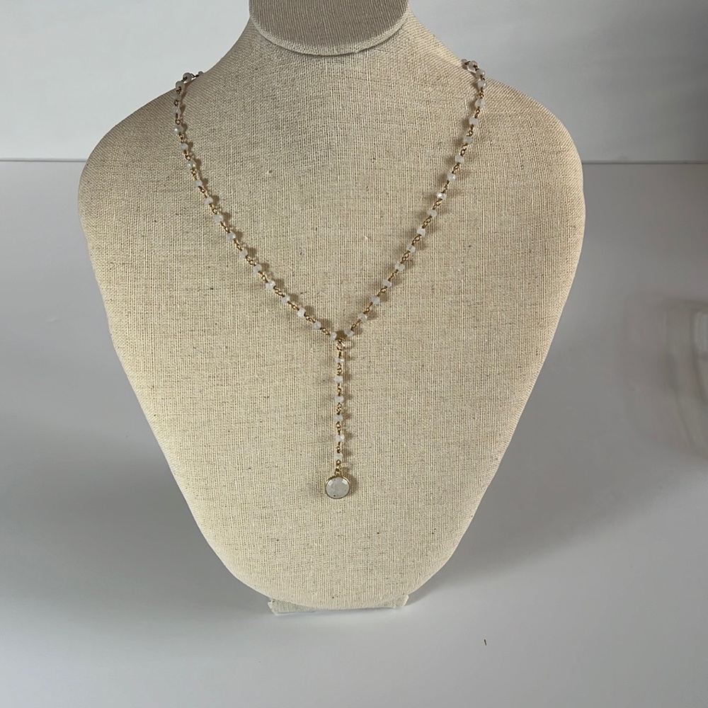 Gold Luna Lariat Moonstone Necklace